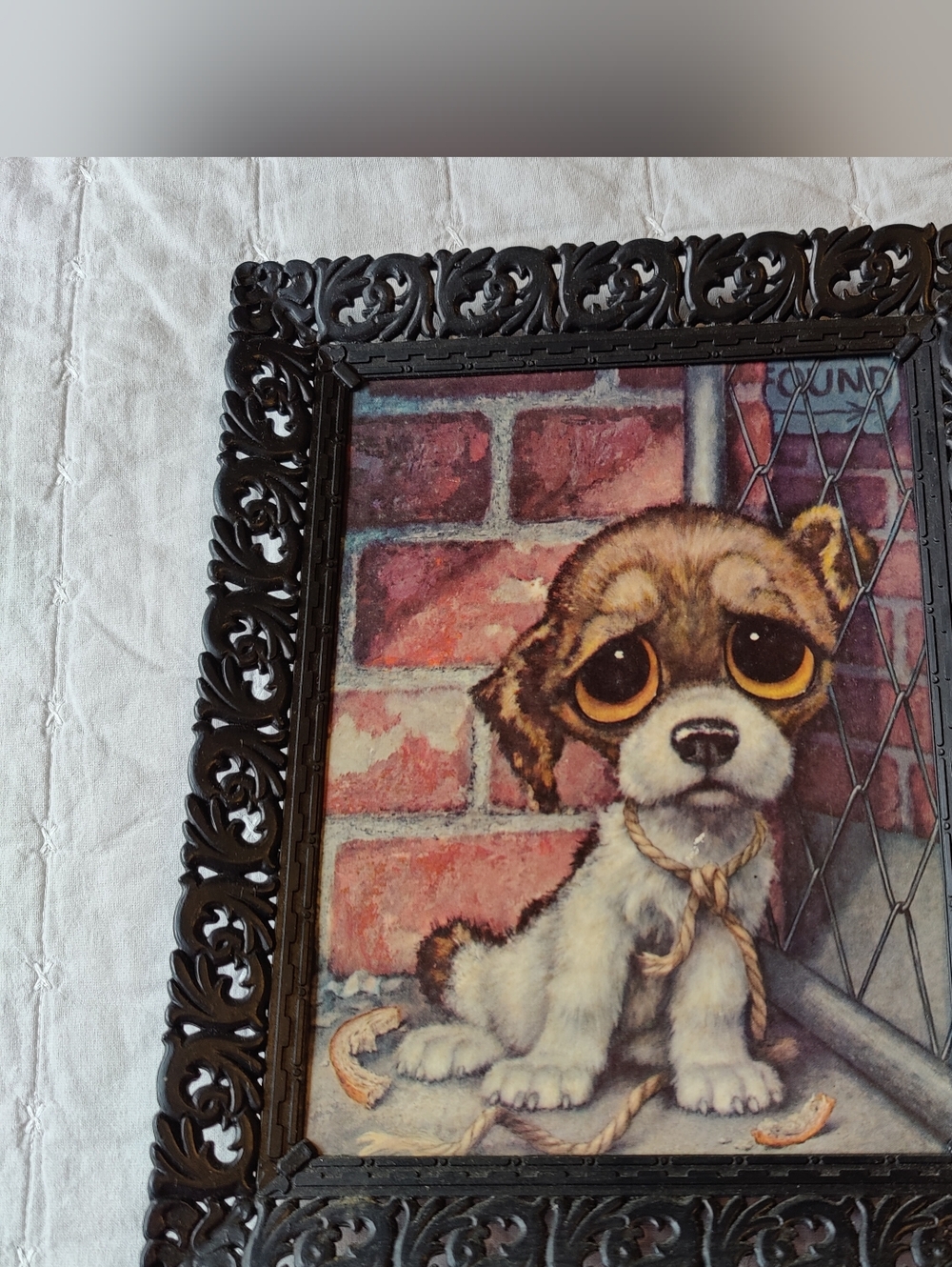 Vintage Pity Puppy Art Print by Gig in Original Black Frame